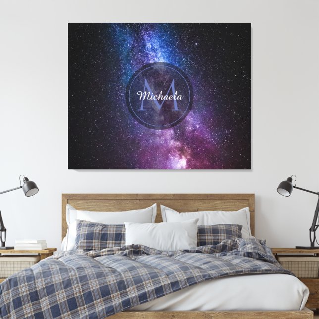 Milky way bright colors personalizable monogram canvas print (Insitu(Bedroom))