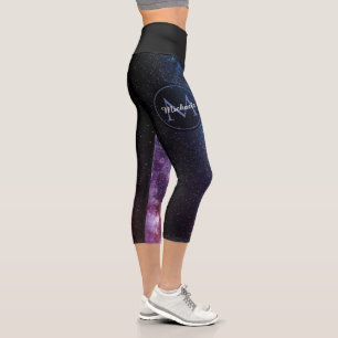 Milky way bright colors personalizable monogram capri leggings
