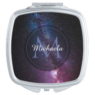 Milky way bright colors personalizable monogram compact mirror