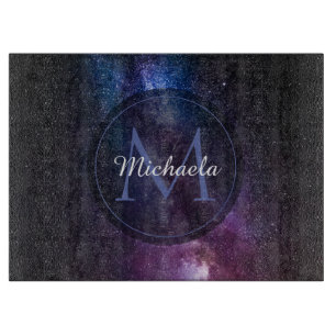 Milky way bright colors personalizable monogram cutting board