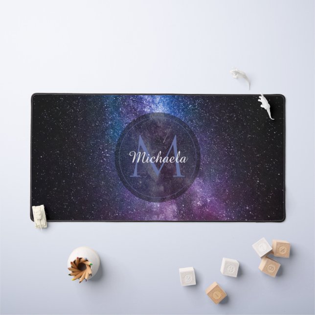 Milky way bright colors personalizable monogram desk mat (Kids Table)