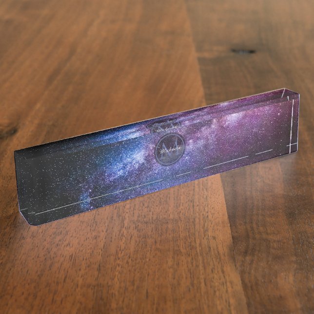 Milky way bright colors personalizable monogram desk name plate (Side)