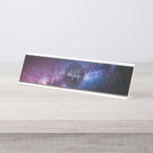 Milky way bright colors personalizable monogram desk name plate
