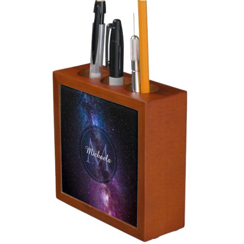 Milky way bright colors personalizable monogram desk organizer