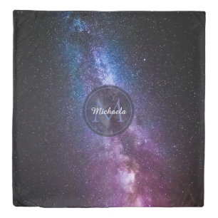 Milky way bright colors personalizable monogram duvet cover