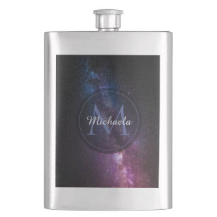 Milky way bright colors personalizable monogram flask