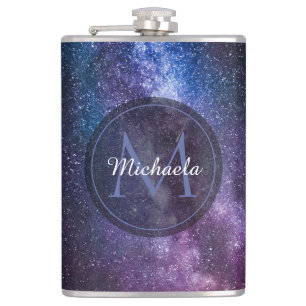 Milky way bright colors personalizable monogram flask