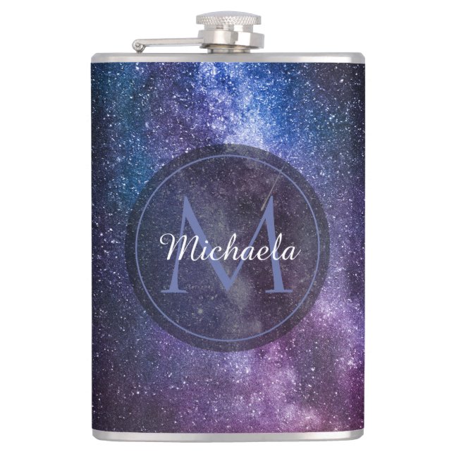 Milky way bright colors personalizable monogram flask (Front)