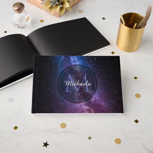 Milky way bright colors personalizable monogram guest book (Front Open)