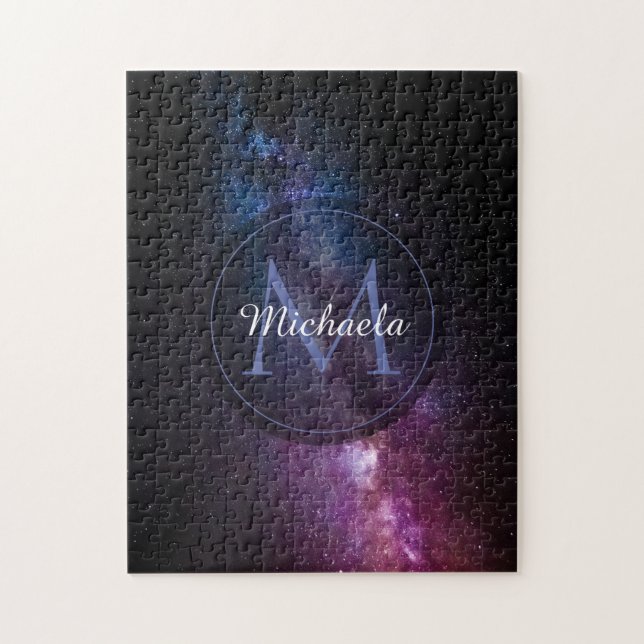 Milky way bright colors personalizable monogram jigsaw puzzle (Vertical)
