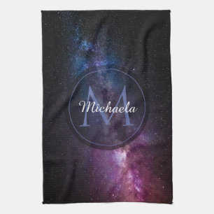 Milky way bright colors personalizable monogram kitchen towel