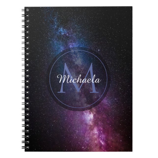 Milky way bright colors personalizable monogram notebook (Front)