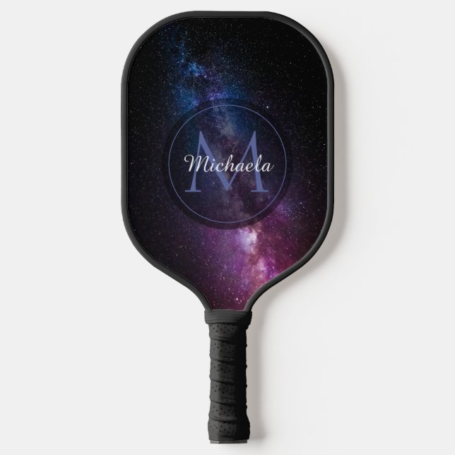 Milky way bright colors personalizable monogram pickleball paddle (Front)