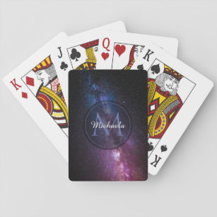 Milky way bright colors personalizable monogram playing cards