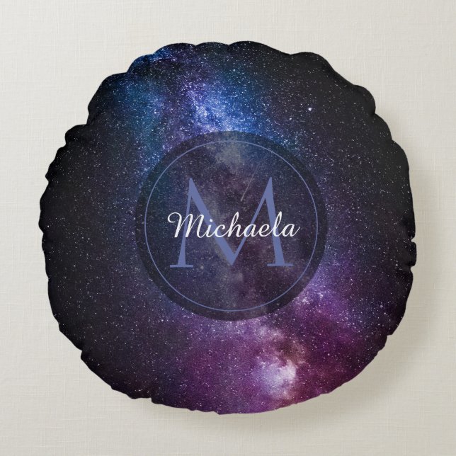 Milky way bright colors personalizable monogram round pillow (Front)
