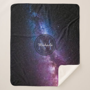 Milky way bright colors personalizable monogram sherpa blanket