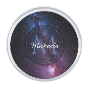 Milky way bright colors personalizable monogram silver finish lapel pin