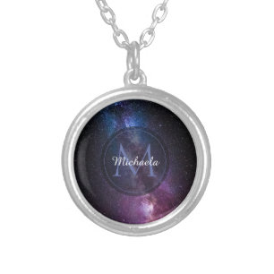Milky way bright colors personalizable monogram silver plated necklace