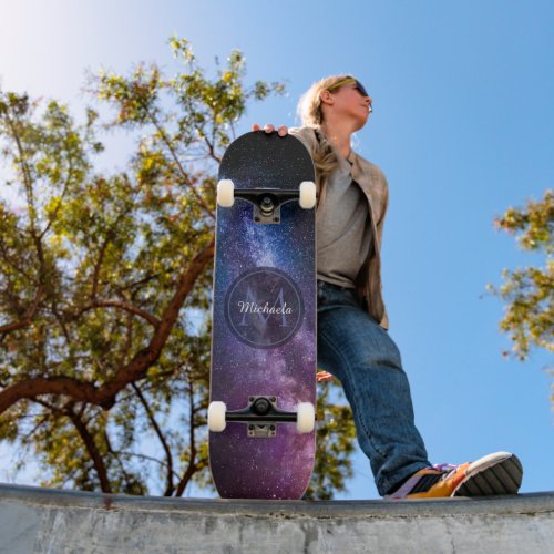 Milky way bright colors personalizable monogram skateboard