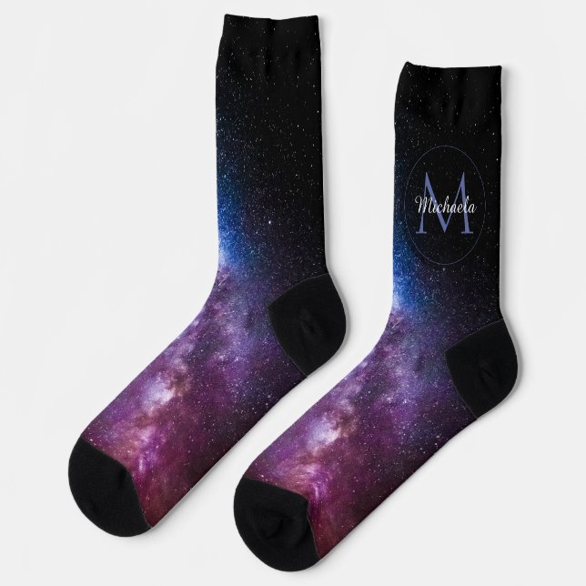 Milky way bright colors personalizable monogram socks (Left)