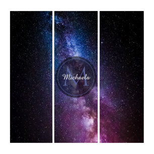 Milky way bright colors personalizable monogram triptych