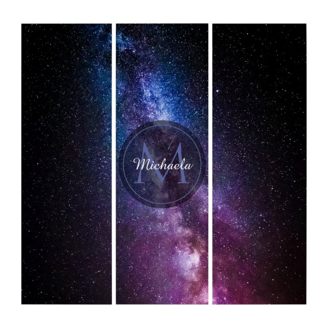 Milky way bright colors personalizable monogram triptych (Front)