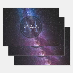 Milky way bright colors personalizable monogram wrapping paper sheets