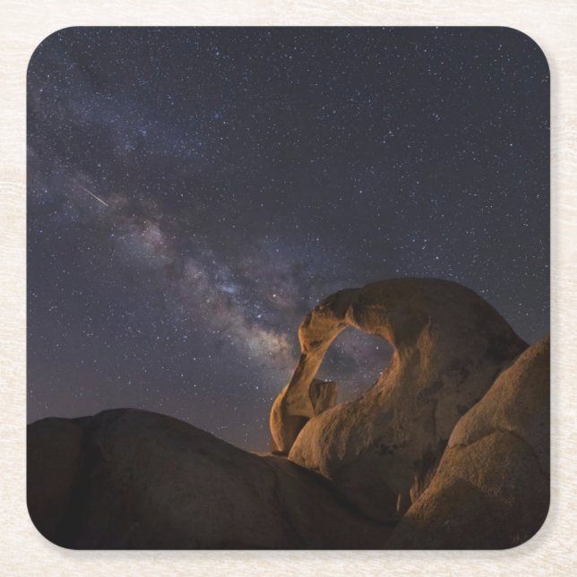 Milky Way & Cyclops Arch | Alabama Hills Square Paper Coaster (Front)