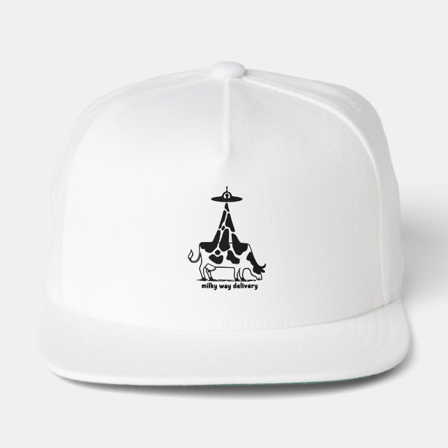 Milky Way Delivery Funny Cow UFO Space Abduction Snap Back Hat (Front)