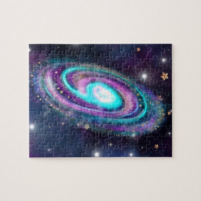 Milky Way Galaxy | Cosmic Blue Purple Pink Glow Jigsaw Puzzle (Horizontal)