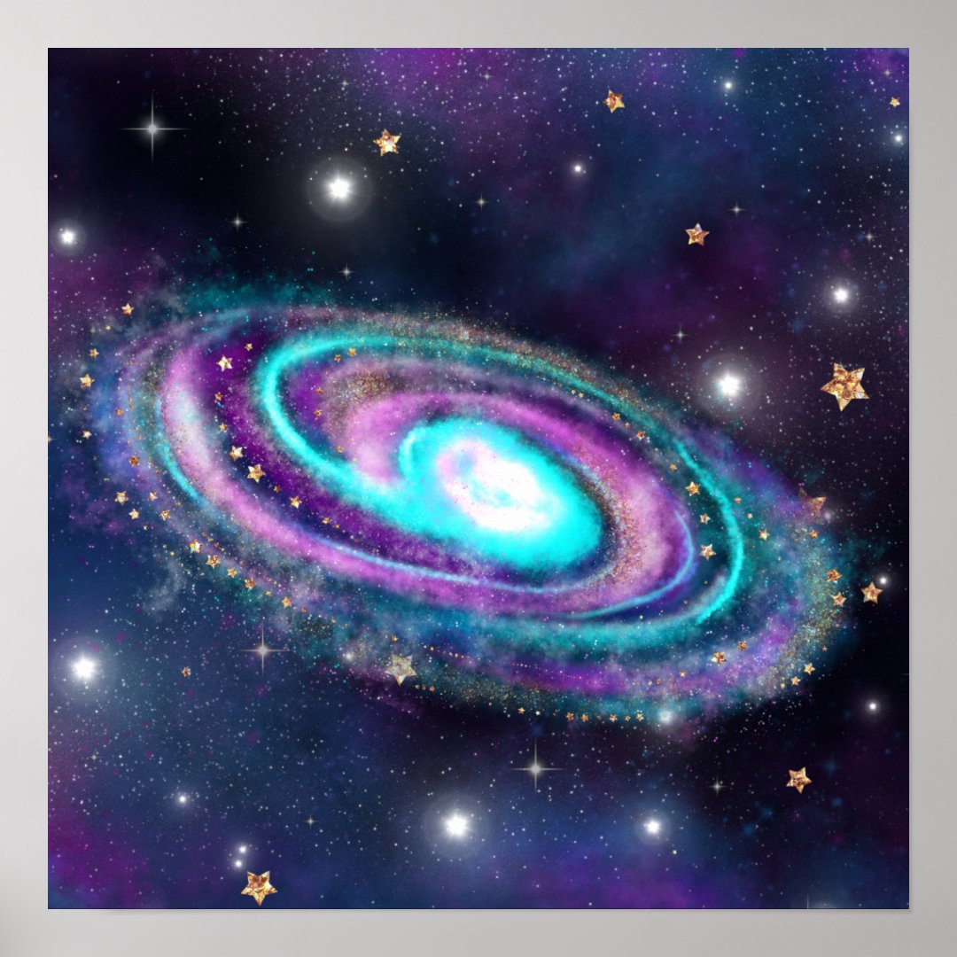 Milky Way Galaxy | Cosmic Blue Purple Pink Glow Poster | Zazzle