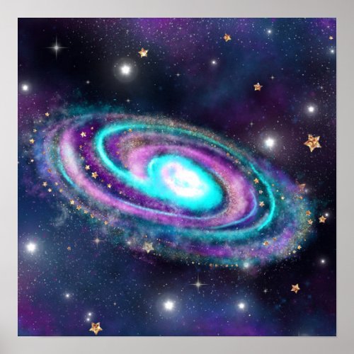 Milky Way Galaxy  Cosmic Blue Purple Pink Glow Poster