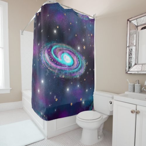 Milky Way Galaxy  Cosmic Blue Purple Pink Glow Shower Curtain