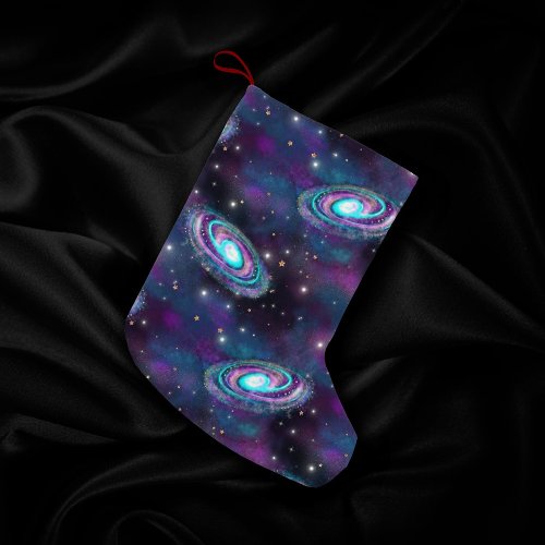 Milky Way Galaxy  Cosmic Blue Purple Pink Glow Small Christmas Stocking