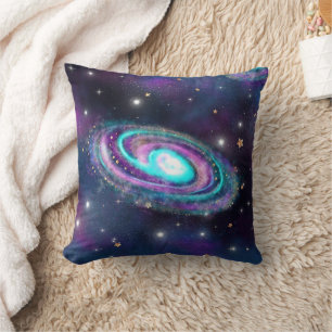 Milky Way Galaxy   Cosmic Blue Purple Pink Glow Throw Pillow