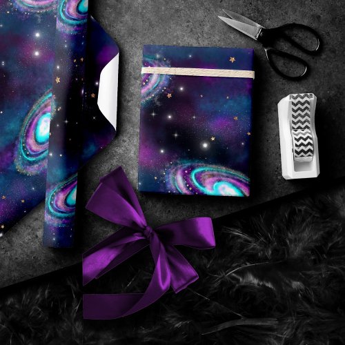 Milky Way Galaxy  Cosmic Blue Purple Pink Glow Wrapping Paper