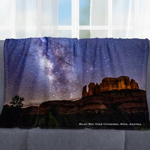Milky Way Galaxy Over Cathedral Rock Arizona Fleece Blanket