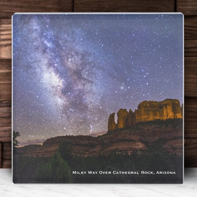 Milky Way Galaxy Over Cathedral Rock, Arizona Glass Coaster (Creator Uploaded)