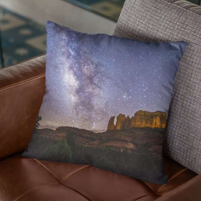 Milky Way Galaxy Over Cathedral Rock, Arizona Throw Pillow (Creator Uploaded)