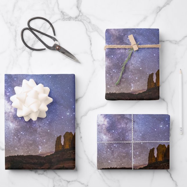 Milky Way Galaxy Over Cathedral Rock, Arizona Wrapping Paper Sheets (Front)