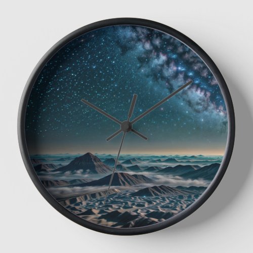 Milky Way Galaxy Over Desert Mountains Clock