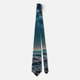 Milky Way Galaxy Over Desert Mountains Neck Tie