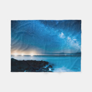 Milky Way Galaxy Over Fishing Boats Fleece Blanket