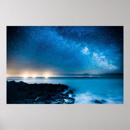 Milky Way Galaxy Over Fishing Boats Poster