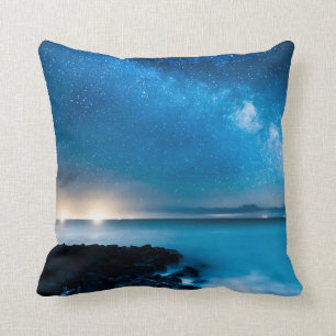 Milky Way Galaxy Over Fishing Boats Throw Pillow