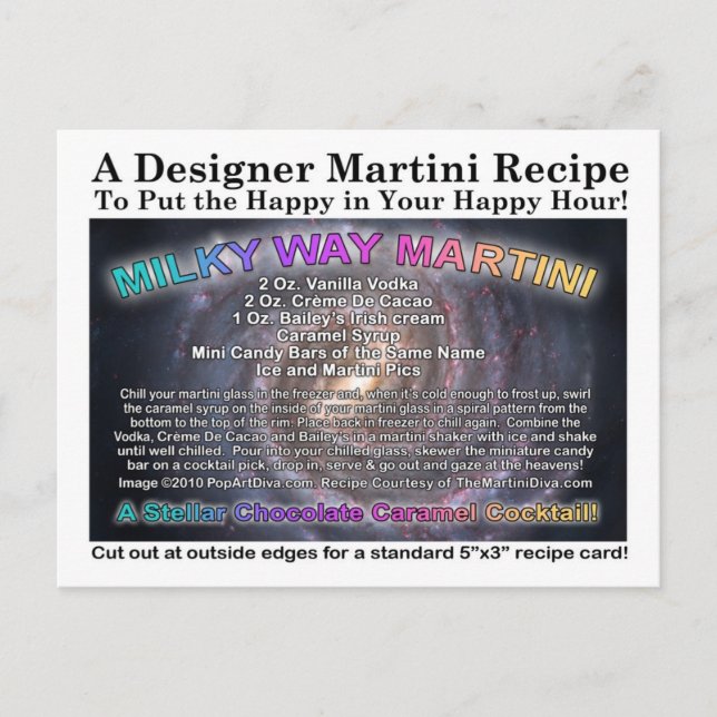 Milky Way Martini Recipe Card Postcard (Front)