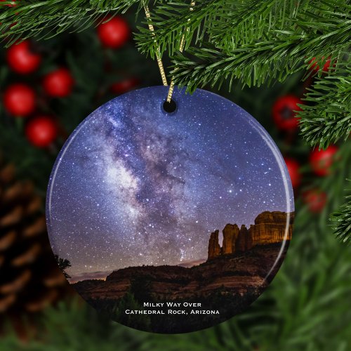 Milky Way Over Cathedral Rock Arizona Christmas Ceramic Ornament