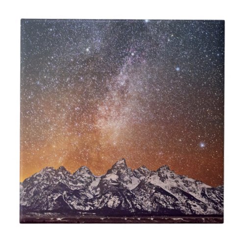 Milky Way over Grand Teton Ceramic Tile
