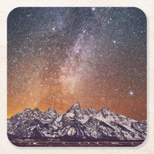 Milky Way over Grand Teton Square Paper Coaster