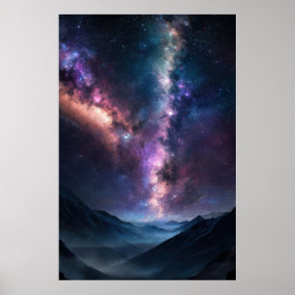 Milky Way Over Mountains Poster